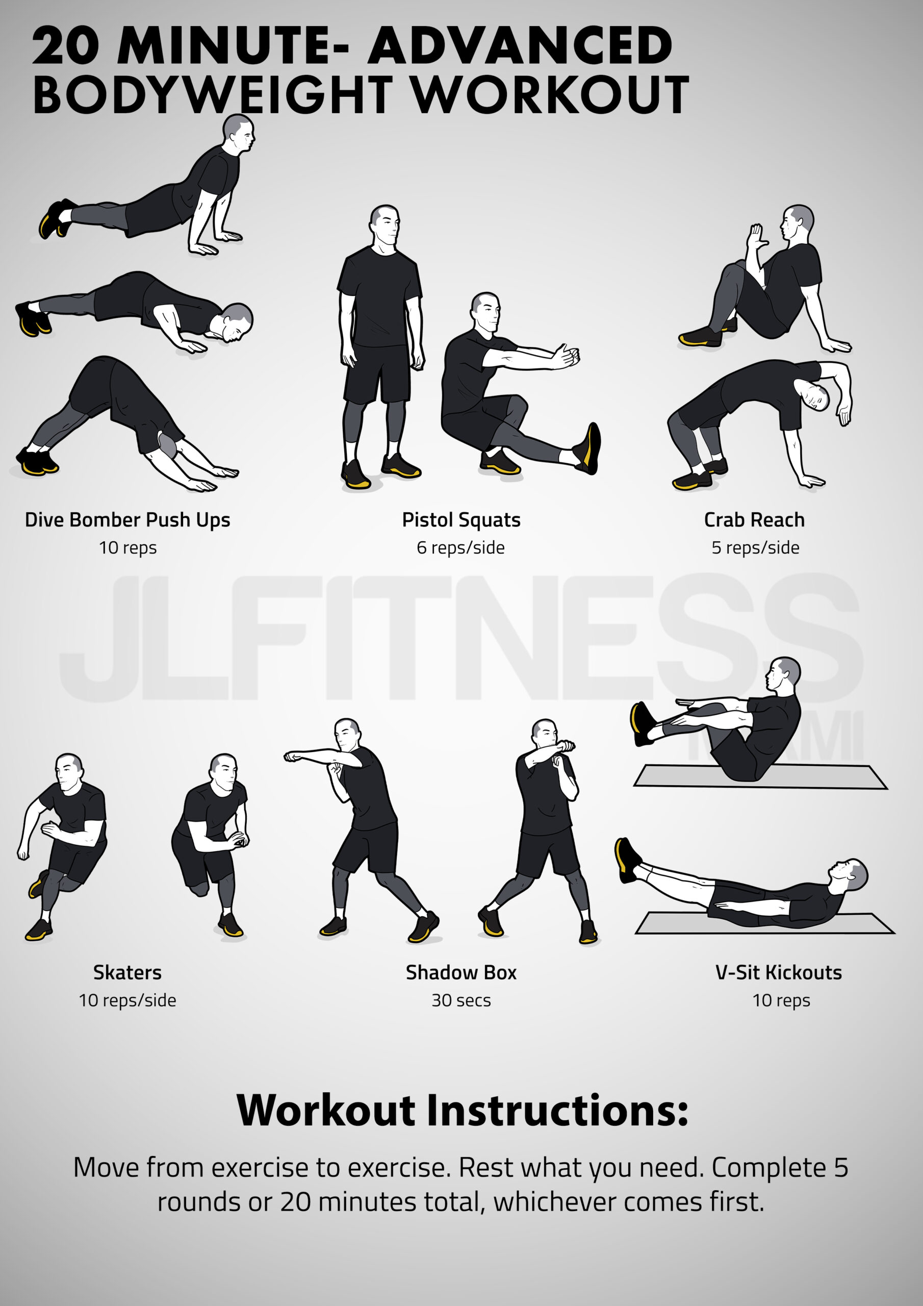 20 Minute Advanced Bodyweight Workout - JLFITNESSMIAMI- Easy to Follow ...